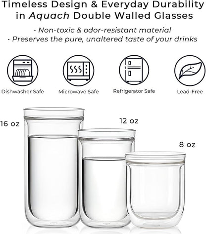 Aquach 8oz Double Walled Glass Espresso Cups Set of 2, Insulated Small Mugs | - Image 6