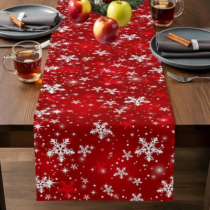 Red Christmas Short Table Runners 36 Inches, Cotton Linen Fabric Snowflake - Image 7