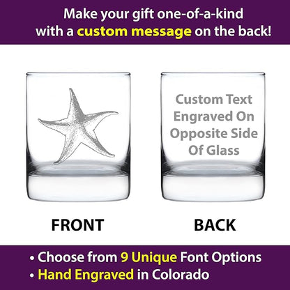 Custom Starfish Rocks Glass - Beach Themed Decor and Decorative Ocean Glassware Gifts for Women and Men - 10.25 Oz Glasses
