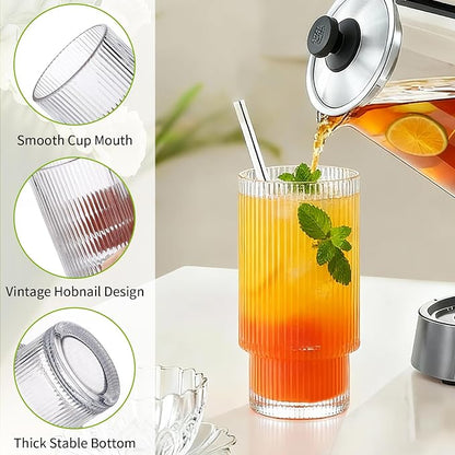 Ribbed Drinking Glasses Set of 4, Stackable Cute Kitchen Glasses Cups 16oz and - Image 3