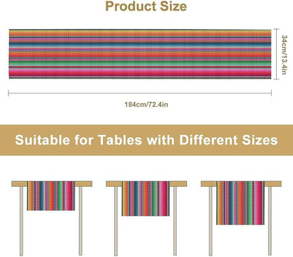 YCness Mexican Striped Table Runner Mexican Poncho Pattern Traditional National - Image 3