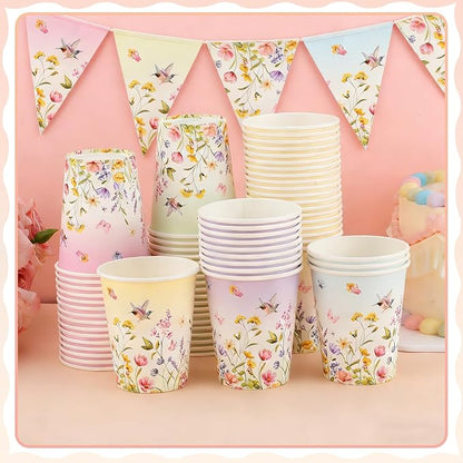 NatNarr 100 Pack Floral Paper Cup, 9oz Disposable Wildflower Paper Cups | Tea - Image 3