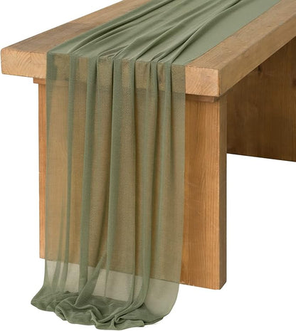 Ling's Moment 14Ft Sage Green Table Runner, Wedding Chiffon Table Runners | by LingsMoment