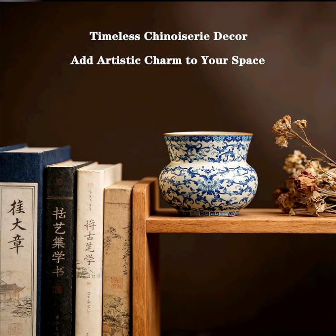 Blue and White Floral Porcelain Coffee Mug 10 oz | No Handle, Chinoiserie - Image 5
