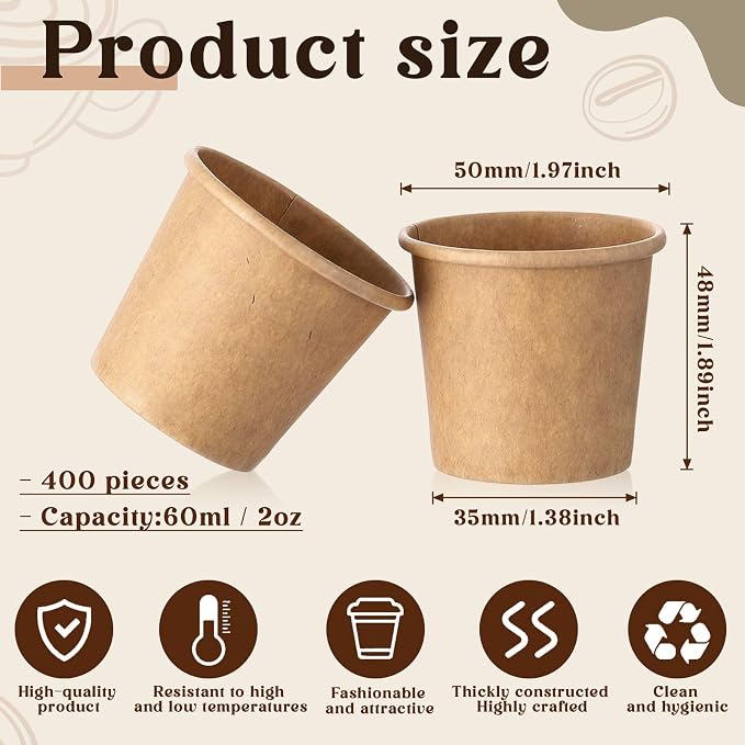 Mini Coffee Cups Disposable Brown Paper Cups Hot or Cold Beverage Cup Mouthwash - Image 2