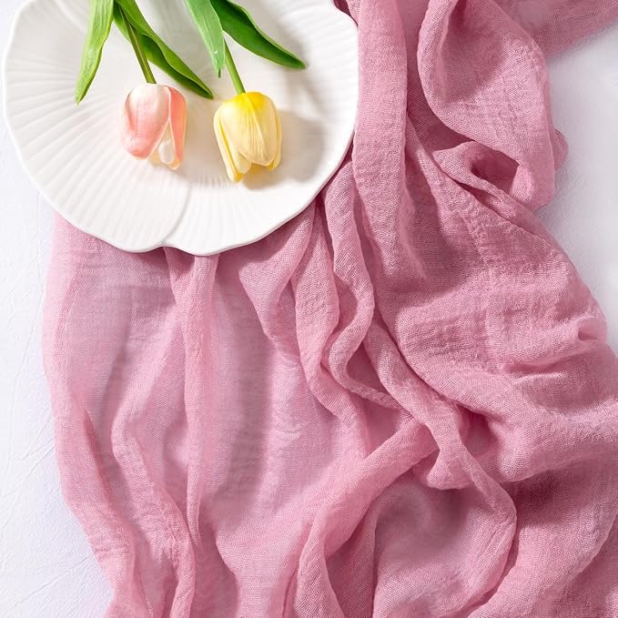 Cheesecloth Table Runner Summer Boho Wedding Shower Party Home Decor | Mauve - Image 3