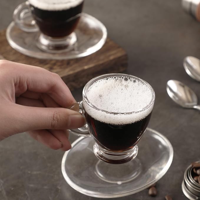 Espresso Cups with Saucers and Spoons Set of 6, Glass Demitasse Cups - Image 4