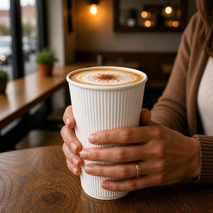 Restaurantware 16 Ounce Ripple Wall Disposable Coffee Cups, 500 Insulated White - Image 5