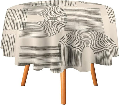 Boho Round Tablecloth, Mid Century Minimalist Abstract Aesthetic Modern Tablecloth for Home Party Dining Room Kitchen Decor 70Inch(178cm)