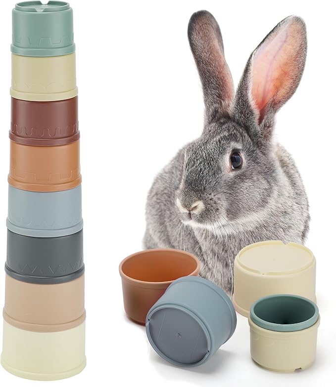 8 Pcs Stacking Cups for Bunny, Hiding Food and Playing, Keeping Bunnies Busy by MEWTOGO