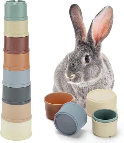 8 Pcs Stacking Cups for Bunny, Hiding Food and Playing, Keeping Bunnies Busy by MEWTOGO