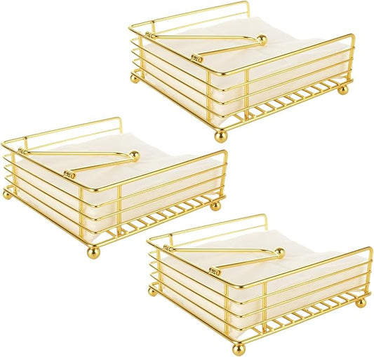 3PCS Napkin Holders for Paper Napkins, Gold Flat Napkins Holders, Metal Napkin Dispenser for Kitchen Tables, Farmhouse, Dinner, Outdoor