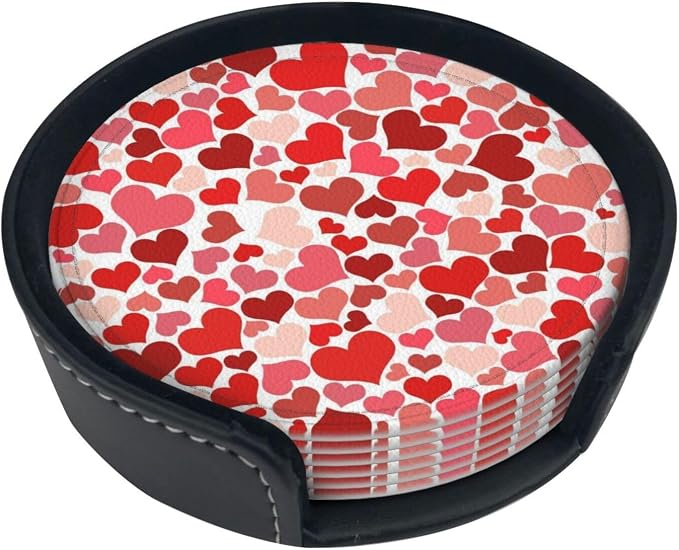 Drink Coasters with Holder Stand Set of 6, Heart Shaped Decoration Pu Leather - Image 6