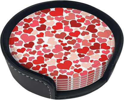 Drink Coasters with Holder Stand Set of 6, Heart Shaped Decoration Pu Leather - Image 6