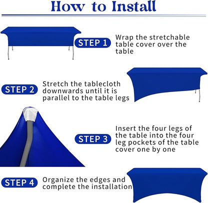 HAISIWLKJ 6 Pack Table Cloth 6ft Royal Blue Tablecloths for Rectangle Folding Table Spandex Fitted Stretch Cover Wrinkle Resistant Washable Protector for Party, Wedding, Banquet, Festival.