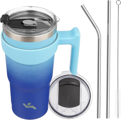 Konokyo 20 oz Tumbler with Handle and Straw, Insulated Travel Mug | Sky; by Konokyo
