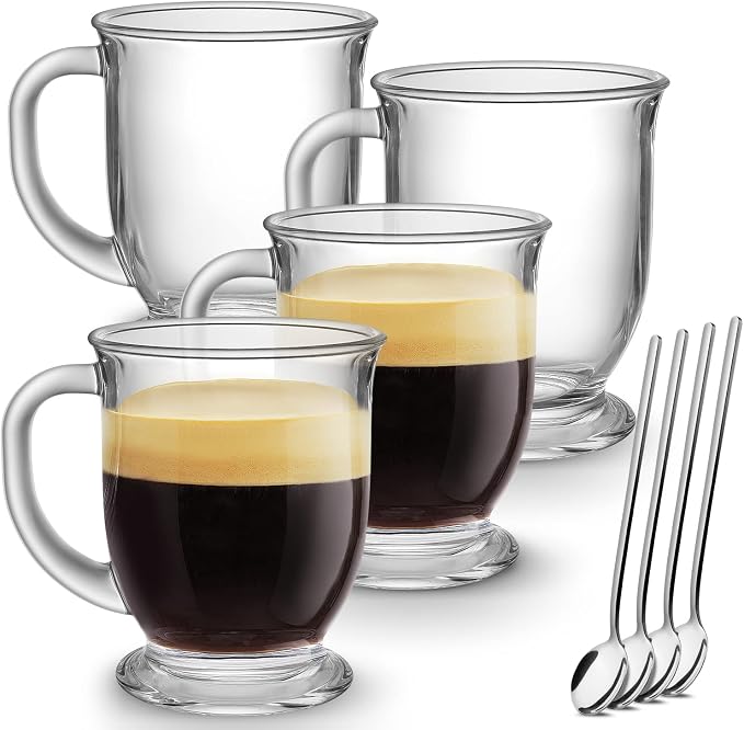 Mfacoy Glass Coffee Mugs Set of 4, Cappuccino, Espresso Coffee, Glass Coffee by Mfacoyisalifestylebrand