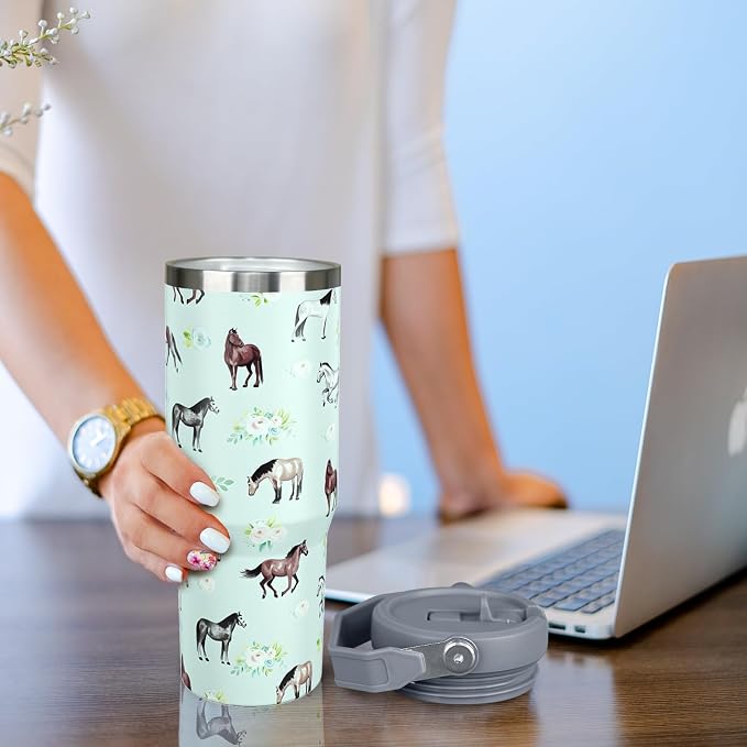30 oz Horse Tumbler with Handle and Flip Straw, Vacuum Insulated Water Bottle - Image 7
