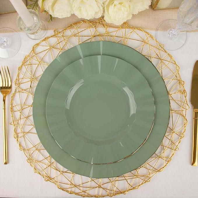 Efavormart 9" Salad Plates – Set of 10 Plastic Dusty Sage Green Round - Image 6