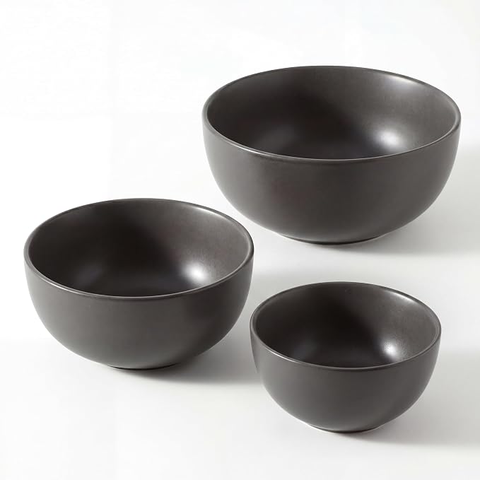 Tikoore Ceramic Mixing Bowls Set，Soup Bowls Set of 3, Stoneware Nesting Bowls by Tikooere