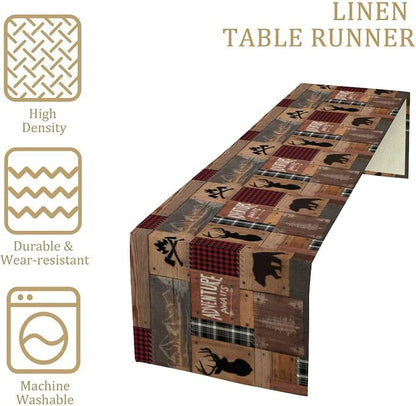 Rustic Cabin Moose Deer Bear Table Runner, Retro Bear Cottage Country Style - Image 4