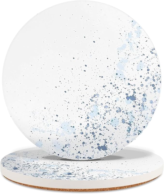 Drink Stone Coasters Set of 2 -Round Marble Style Desk Coasters by HIYALOT