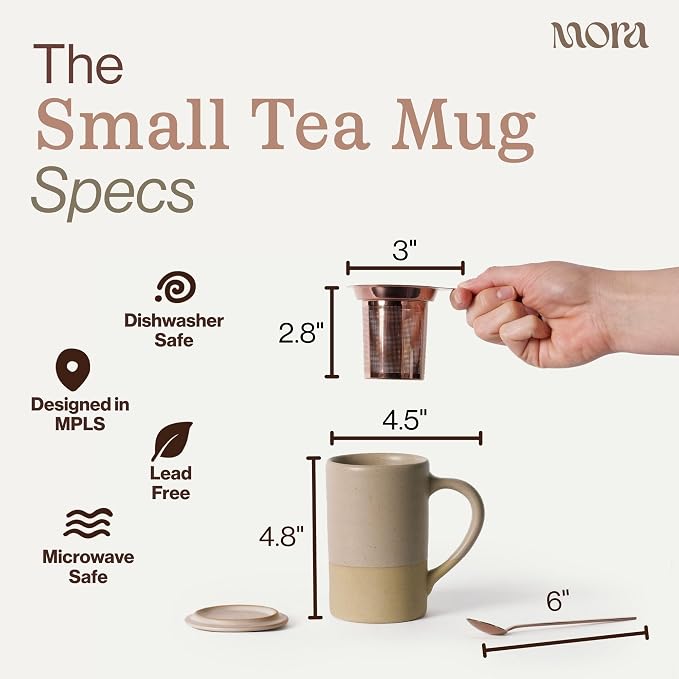 MORA Ceramics Tea Cup with Loose Leaf Infuser, Spoon and Lid, 12 oz, Microwave - Image 2