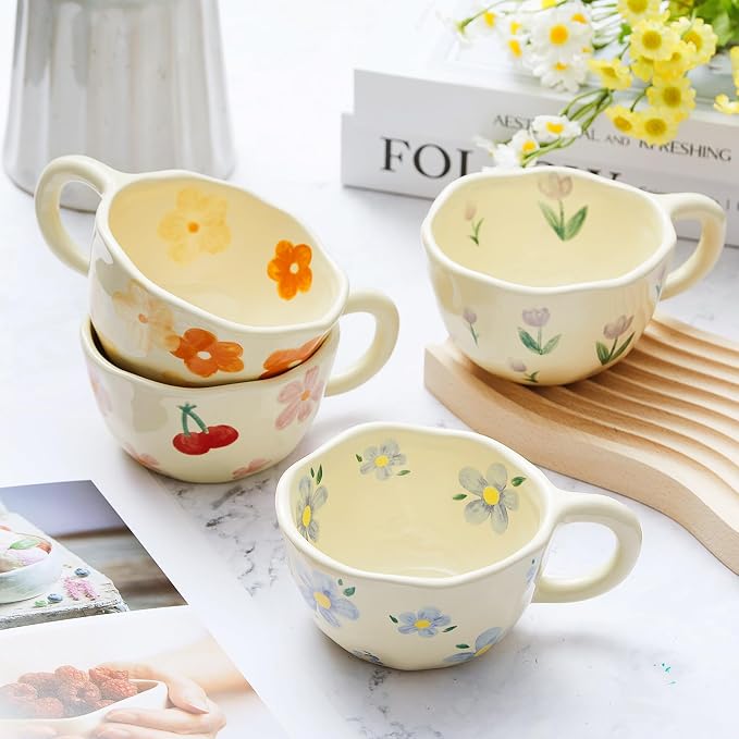 Vesici 4 Pack Ceramic Flower Coffee Mug - Image 6