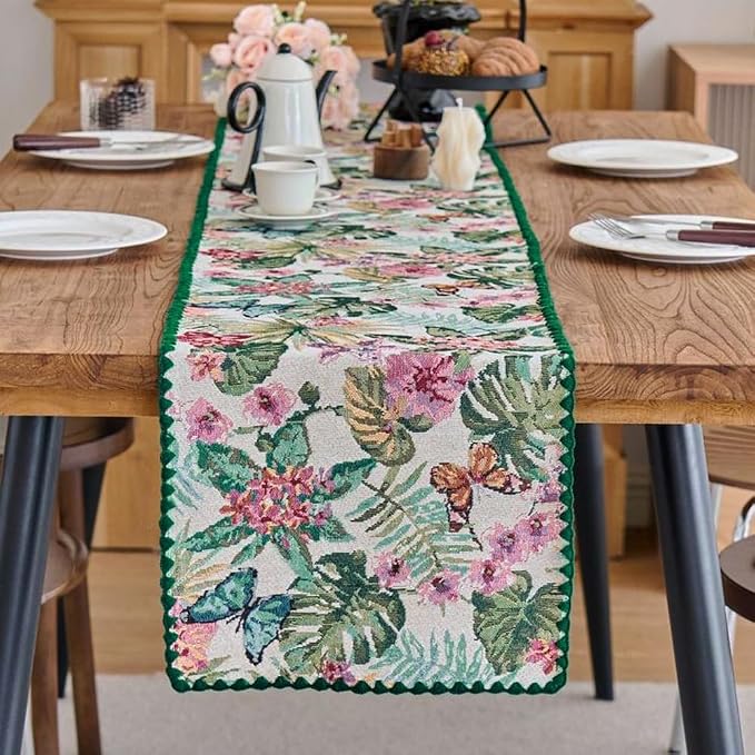 Monstera Botanical Floral Table Runner Green 12 x 71 Inch | Tropical Butterfly - Image 2