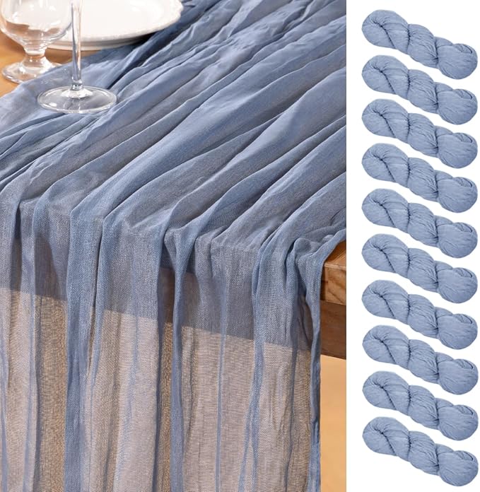 DeZerlor Dusty Blue Cheesecloth Table Runners 10 Pack Summer Boho Runners | by DeZerlor