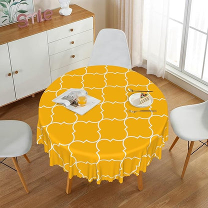 Laeacco 48 Inch Morocco Round Tablecloth Orange Geometric Lattice Modern Abstract Art Print Table Cloth Washable Waterproof Wrinkle Free Table Cover for Kitchen Dining Picnic Party Decoration