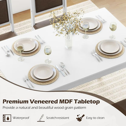 POWERSTONE Farmhouse Wood Dining Table Set for 4, Space-Saving Kitchen Table 4 Chairs Paded PU Leather, Rectangular 5 Piece Dining Table Set 4 Rubberwood Legs Chairs for Kitchen Indoor Dinner (White)