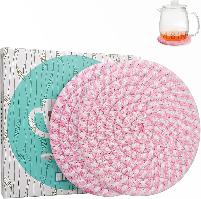 Cotton Coaster Set, Blush Pink 4.8'' Large Drink Coasters, Woven Coasters by HIYALOT