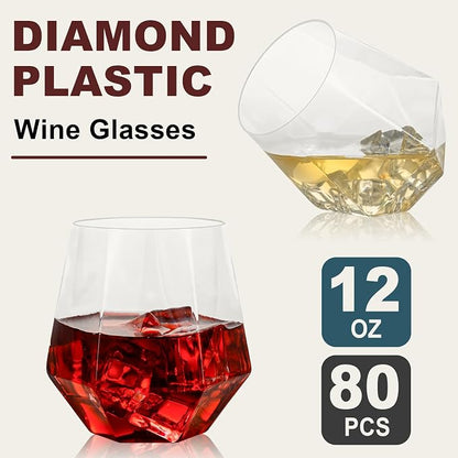 Goodluck 80 PCS 12oz Diamond Stemless Clear Plastic Wine Whiskey Glasses | - Image 2