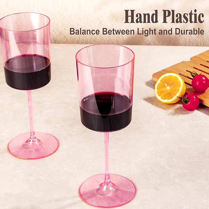 Ciaell 12 Pack Pink Plastic Wine Glasses - Image 7