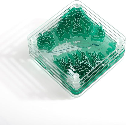 Chongli, HB 3D Contour Map Glass Drink Coasters of Mountains, Ski Resort, Set of 6 with Holder, Housewarming Birthday Gifts, Home Decor