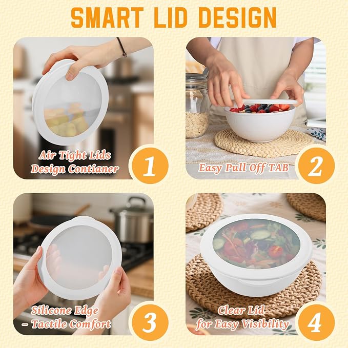 Wheat Straw Cereal Bowls with Lids, Unbreakable Plastic Bowls Set of 4 - Image 4