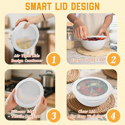 Wheat Straw Cereal Bowls with Lids, Unbreakable Plastic Bowls Set of 4 - Image 4