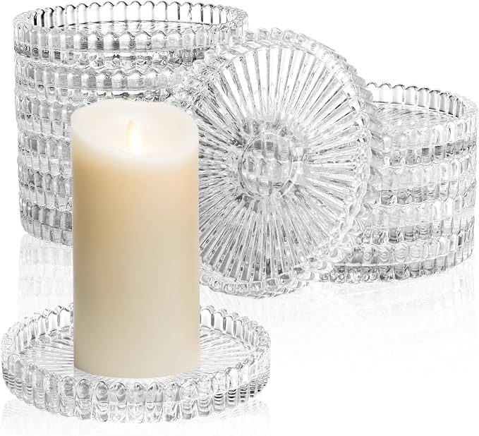 Elsjoy 12 Pack 4 Inch Modern Clear Coaster Set, Round Pillar Candle Holder - Image 3