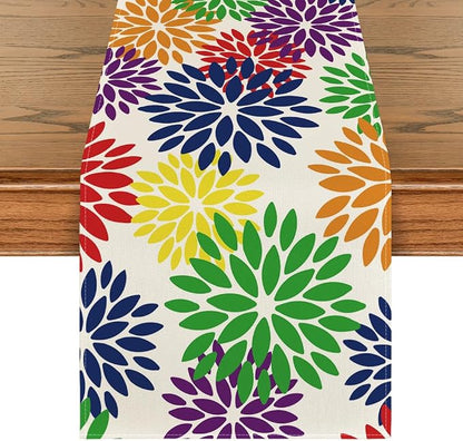 Artoid Mode Red Blue Green Dahlia Floral Pinnata Spring Table Runner, Seasonal by ArtoidMode