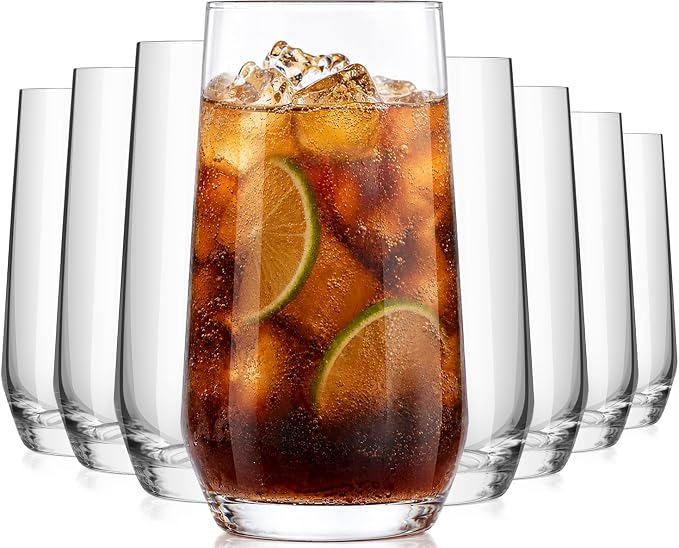 16oz Drinking Glasses Set of 8, Lead-Free Crystal Tall Water Glass Glassware | by Unknown