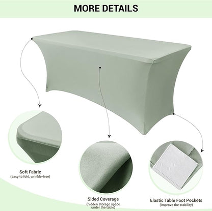Obstal 6 Pack Stretch Spandex Table Covers for 6 Foot Tables - 6 FT Rectangular Fitted Tablecloth Protector for Wedding, Banquet, Party (Sage Green, 72'' Length x 30'' Width x 30'' Height)