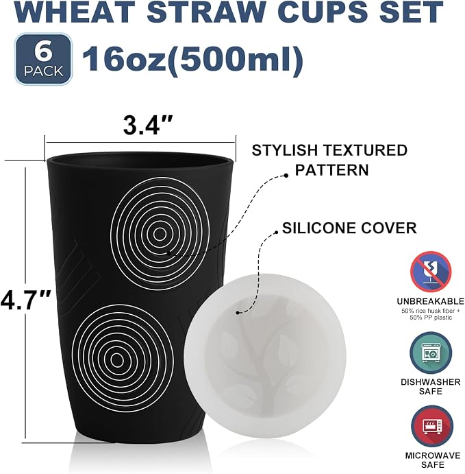 Wrova Wheat Straw Cups 16oz Set of 8 - Image 2