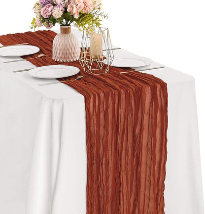 Terracotta 10FT Cheesecloth Table Runner Boho Gauze Fabric Table Runner Rustic by JALANCY