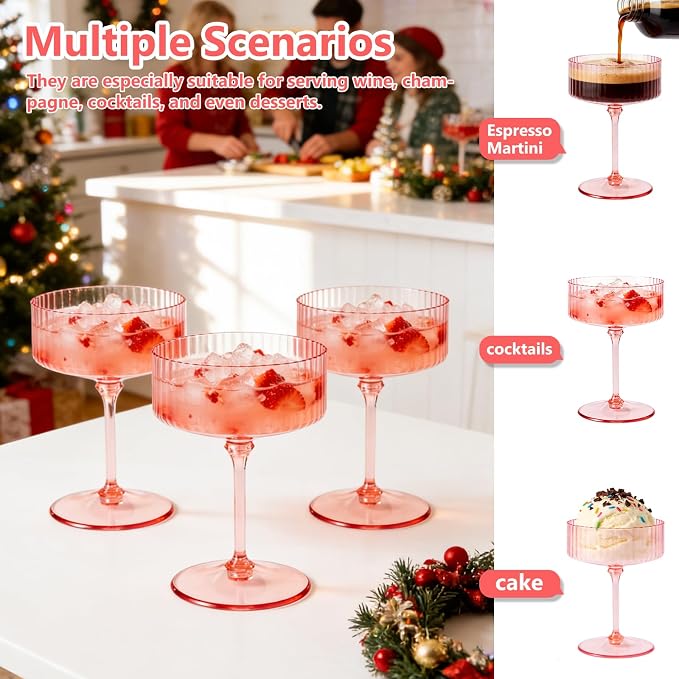 ZOMUIA Ribbed Coupe Glasses 16 Pcs, 10 oz Plastic Champagne Coupe Detachable - Image 5