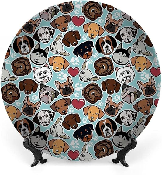 Ceramic Plates, Dog Lover Decorative Ceramic Plates, Canine Breeds Bulldog Chihuahua Siberians and Retriever, 6 Inch, for Dining, Parties, Wedding, Multicolor