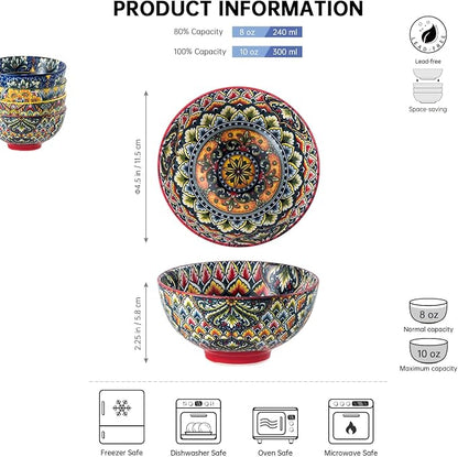 Henten Home Ceramic Dessert Bowls Set of 6, Bohemia 10 oz Snack Serving Bowl - Image 2