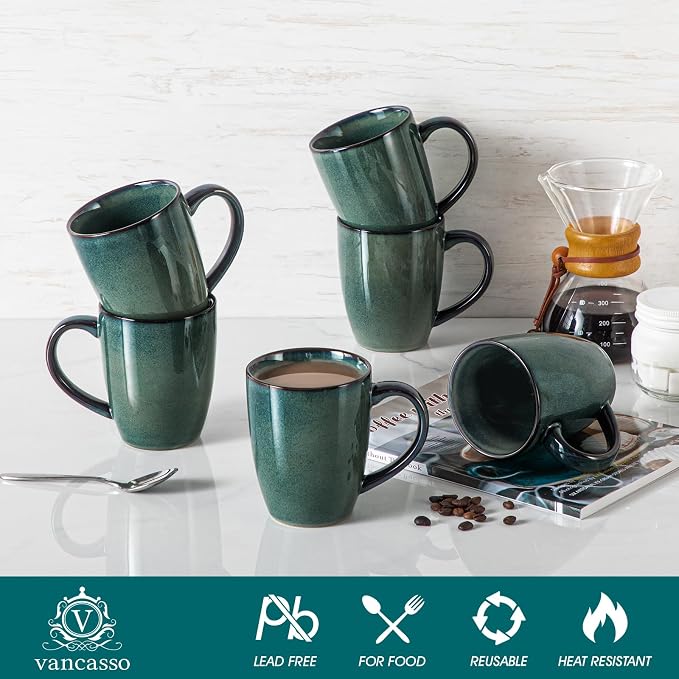 vancasso STARRY Ceramic Coffee Mug Set of 6, 16 Oz Tea Cups - Image 3