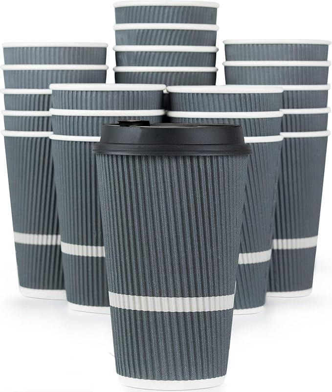Disposable Coffee Cups With Lids - 16 oz To Go Coffee Cup. Large Travel Cups by Glowcoast