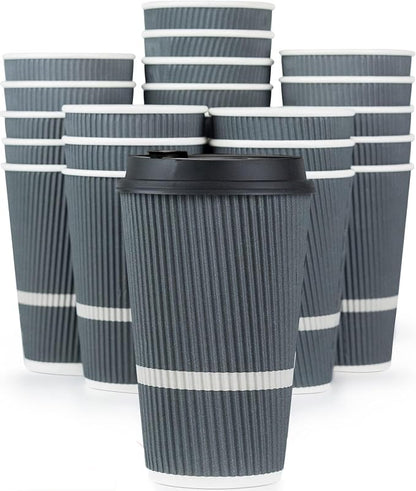 Disposable Coffee Cups With Lids - 16 oz To Go Coffee Cup. Large Travel Cups by Glowcoast